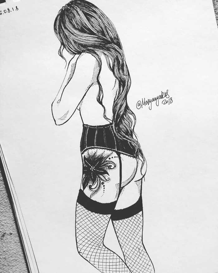 Unknown 2 - My, Masyanyarus, Drawing, Girls, Liner, Tattoo, Stockings