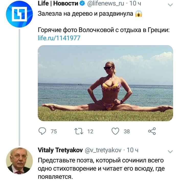 In any situation, sit on the twine - Leg-split, Screenshot, Banter, Vitaly Tretyakov, Anastasia Volochkova, Twitter