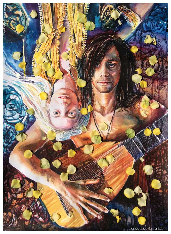 Surviving lovers. - My, , Artkosh, Watercolor, Tilda Swinton, Tom Hiddleston, Movies, Only lovers will survive, Drawing
