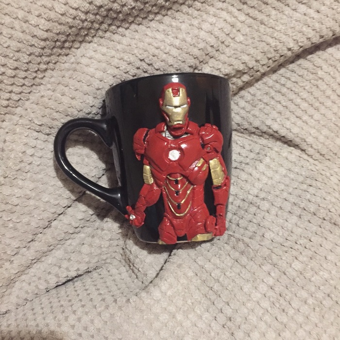 Mug with decor - My, iron Man, Handmade, Iron man, Marvel, Longpost, Needlework without process, The photo