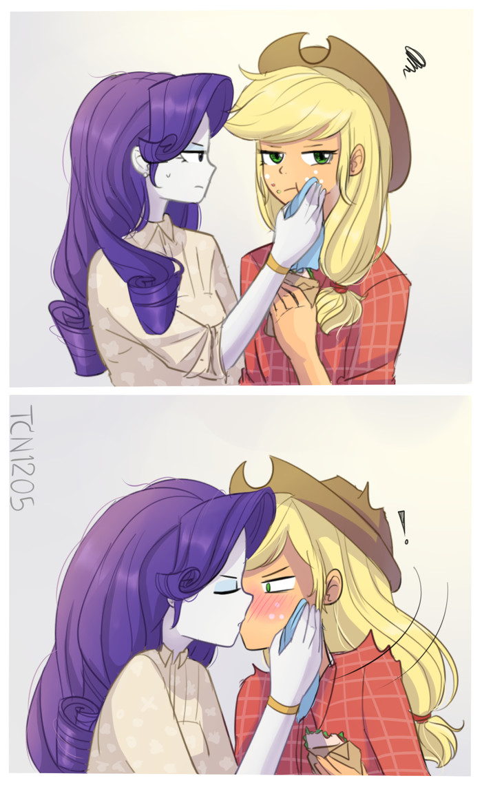 Sudden Kiss - My little pony, Equestria girls, Applejack, Rarity, MLP Lesbian, Shipping, Looknamtcn