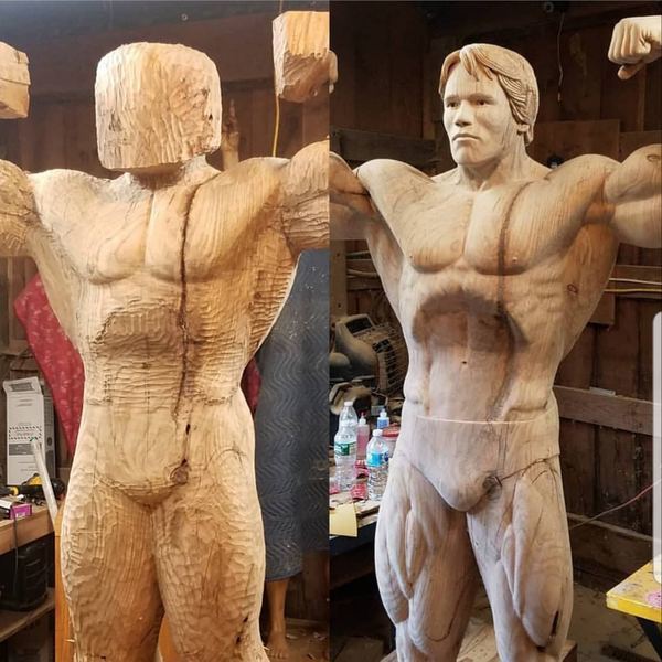 Body-building - Arnold Schwarzenegger, Woodworking, Sculpture, Creation, The photo, Before and after, Wood carving, It Was-It Was