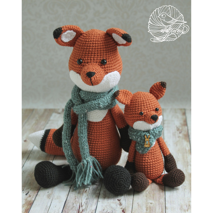 Fox with a cub, knitted toys - Needlework without process, Crochet, My, Author's toy