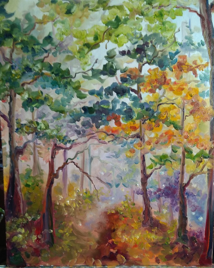 Beginner artist - My, Iozhikdnepr, Oil painting, Forest, Nebula, Nature, Painting