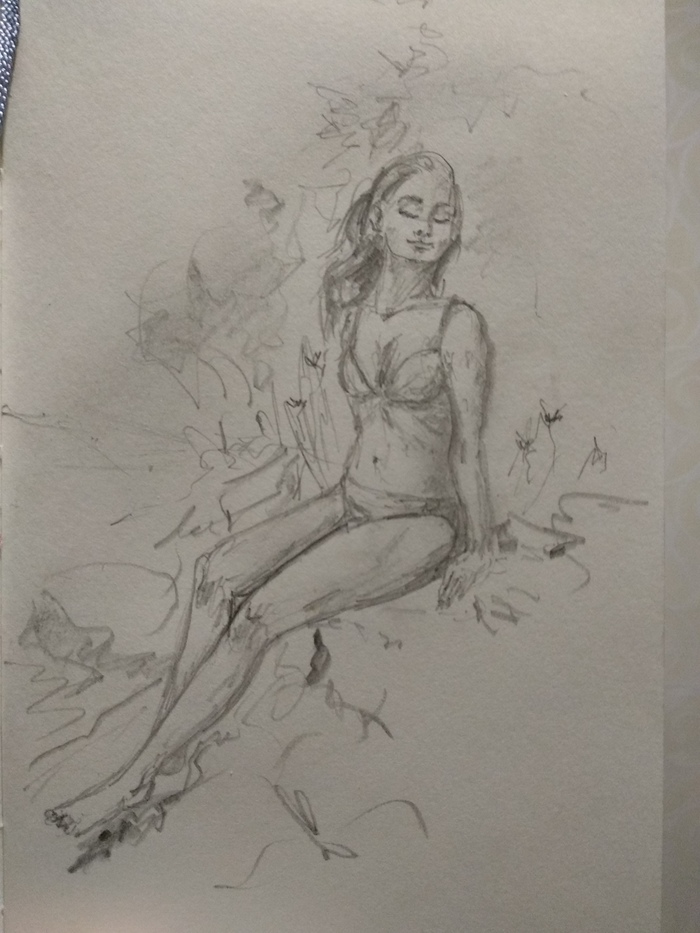 A little pencil - My, Pencil drawing, Girls, Swimsuit