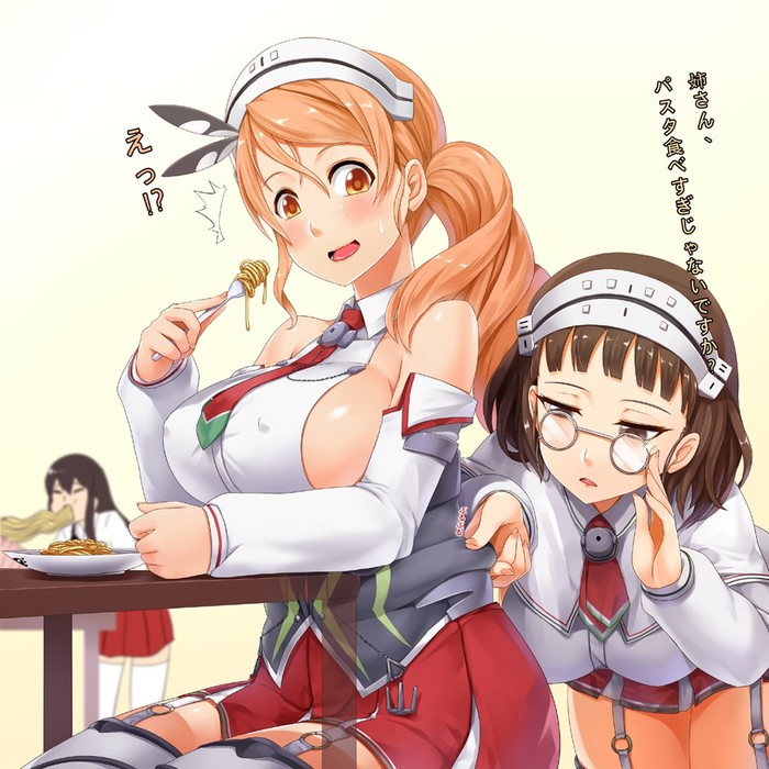 Spaghetti - NSFW, Kantai collection, Roma, Littorio, Spaghetti, Boobs, Anime art, Anime