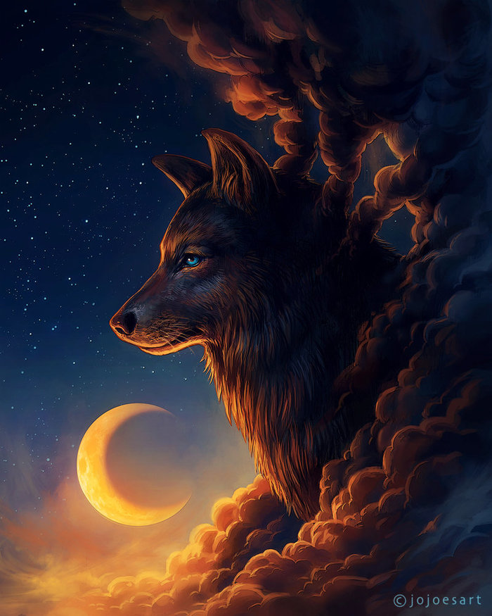 Night Guardian - Art, Wolf, Night, Month