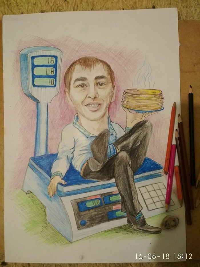 Gift, attempt number 2 - My, Cartoon, Portrait, Presents, scales, Pancakes, Longpost