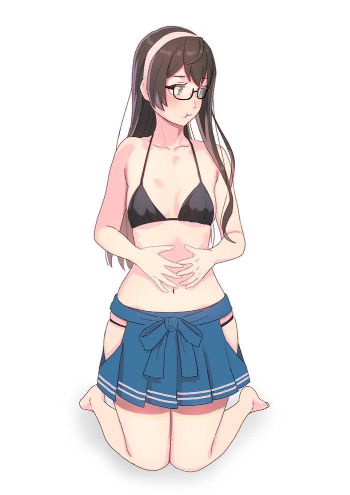 Direct hit - Kantai collection, Ooyodo, Anime, Anime art, Swimsuit, Pout