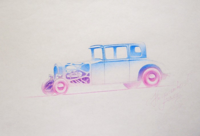 Sketchy Hot Rod - Моё, Авто, Машина, Рисунок, Цветные карандаши, Скетч, Набросок, Ford