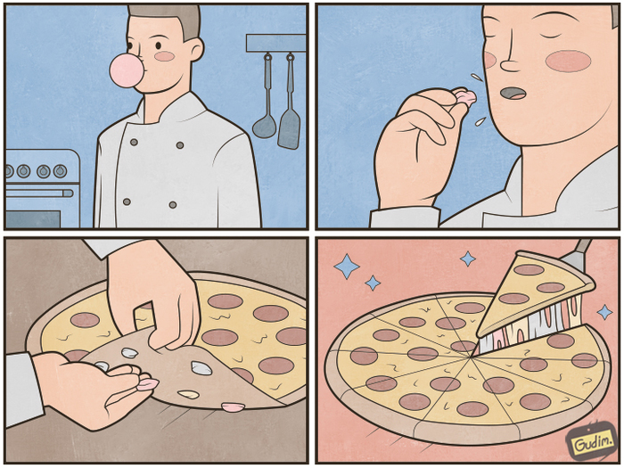 Pizza - My, Gudim, Comics, Pizza, Food, Gum