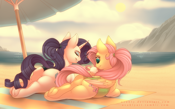 Beach Butts My Little Pony, Rarity, Fluttershy, MLP Edge, , Ponyart, Evehly