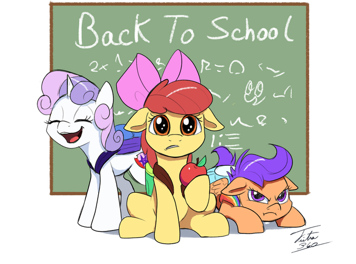 Back To School My Little Pony, Sweetie Belle, Applebloom, Scootaloo, Cutie Mark Crusaders, Ponyart