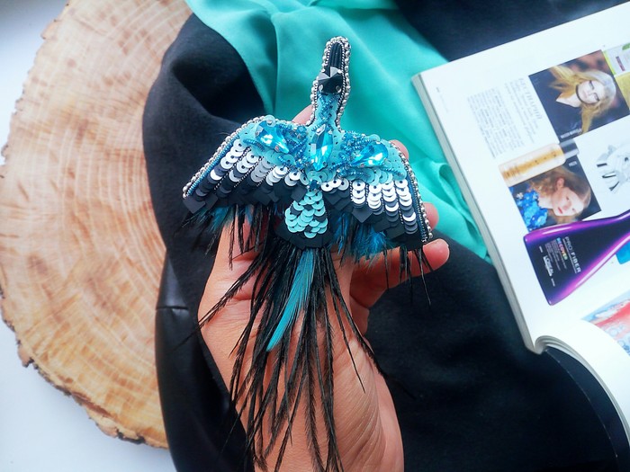 Crane brooch and earrings - My, Brooch, Needlework, Needlework without process, With your own hands, Birds, Earrings