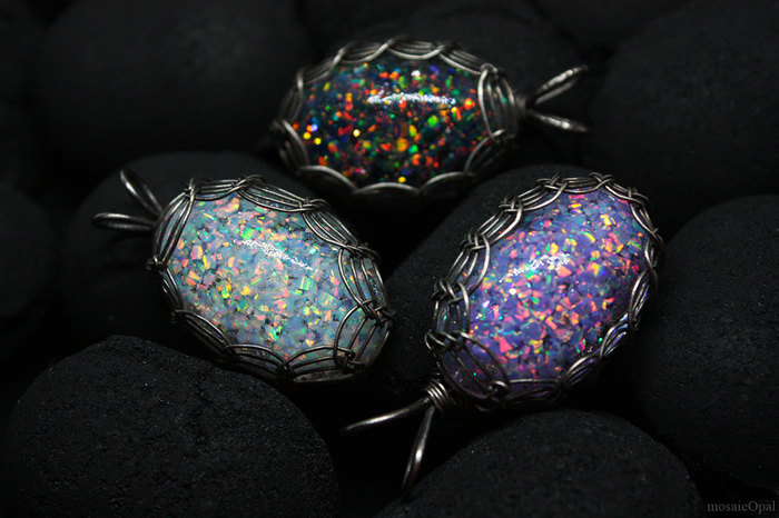 dragon eggs - My, Needlework without process, German silver, Opal, Wire wrap, Pendant, Wire, Laboratory opal, Glass