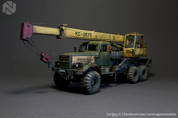 Truck crane KS-3575 (255B1) in scale 1:43 - 1:43, Kraz, Truck crane, Scale model, Stand modeling, Modeling, My, Longpost, 