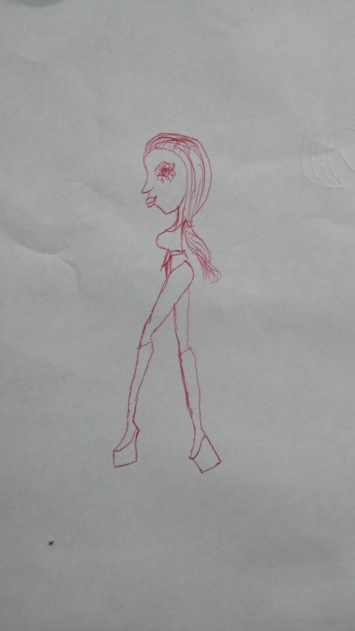 Girly drawing - No hands, Ball pen, Kindergarten, Caricature, My