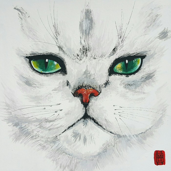 These eyes are opposite ... - My, cat, Acrylic, Cardboard, Drawing, Animals, Animalistics