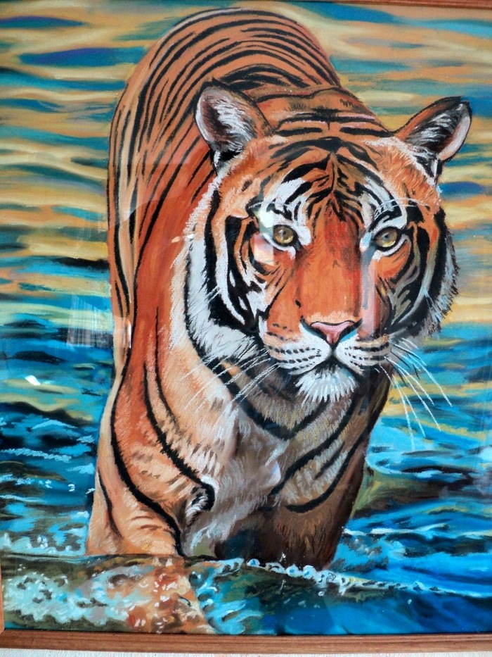 Tiger - My, Tiger, Pastel, A2, Drawing, Animals, Animalistics, Big cats, Water