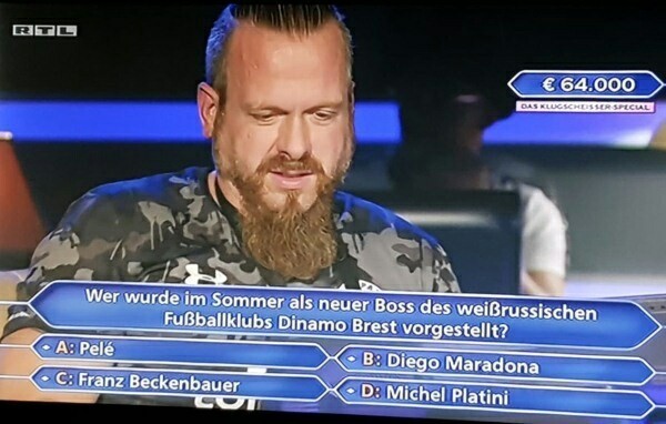 A resident of Germany could not win €1 million because of the question about Maradona in Dynamo Brest - news, Brest, Republic of Belarus, Dynamo, Football, Interesting, Who want to be a millionaire, Germany, Who Wants to Be a Millionaire (TV Game)