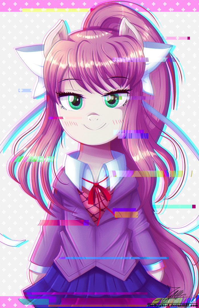 Glitched Pony My Little Pony, Ponyart, , , Doki Doki Literature Club, Monika, Thebutcherx