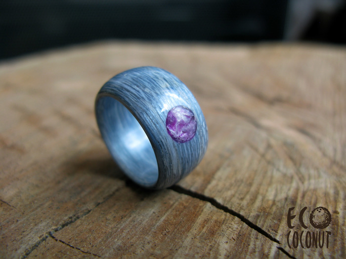 Veneer ring with natural stone - My, Needlework without process, , Ring made of wood, Ring, Charoite, , Longpost