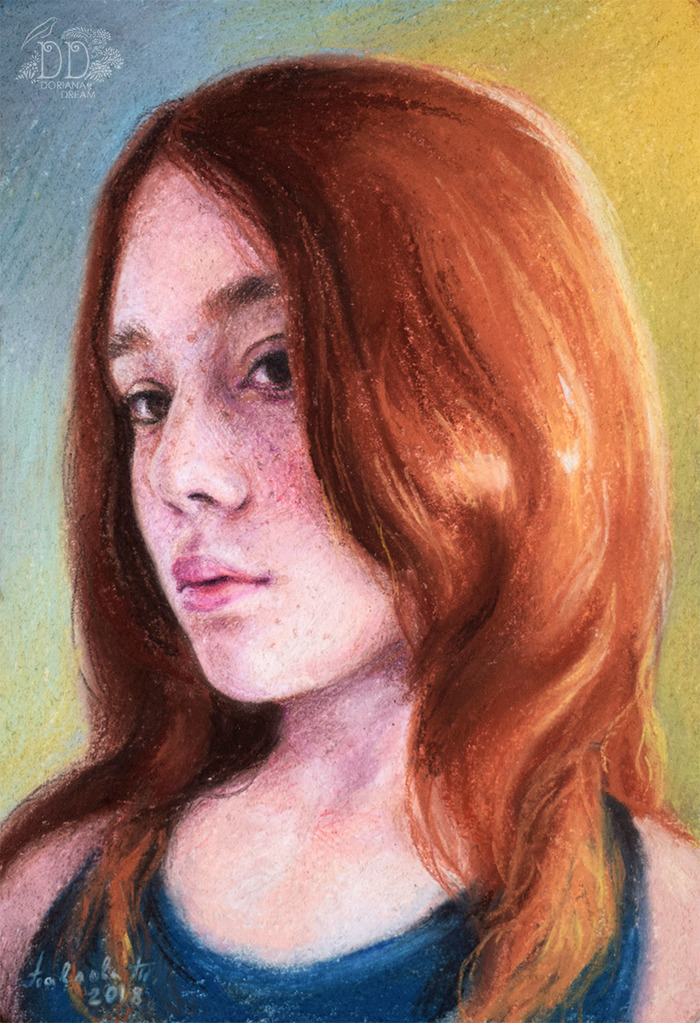 Sketch portrait in pastel. - My, Portrait, Pastel, Redheads, Graphics, Sketch, Realism, Longpost, Girls, Drawing