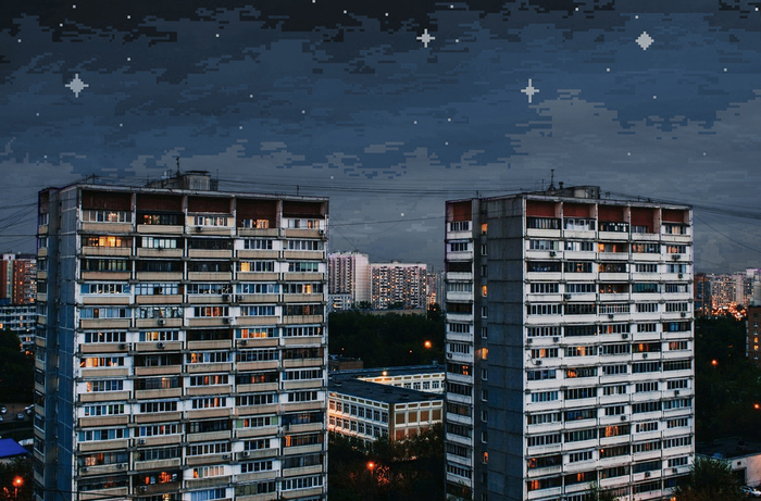 «Восьмибитное небо» - Моё, Pixel Art, Pixel C, Pixel 2, Длиннопост, Арт