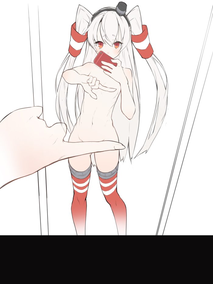 One finger challenge - NSFW, Kantai collection, Amatsukaze, One Finger Selfie Challenge, Anime, Anime art, Delicious flat chest