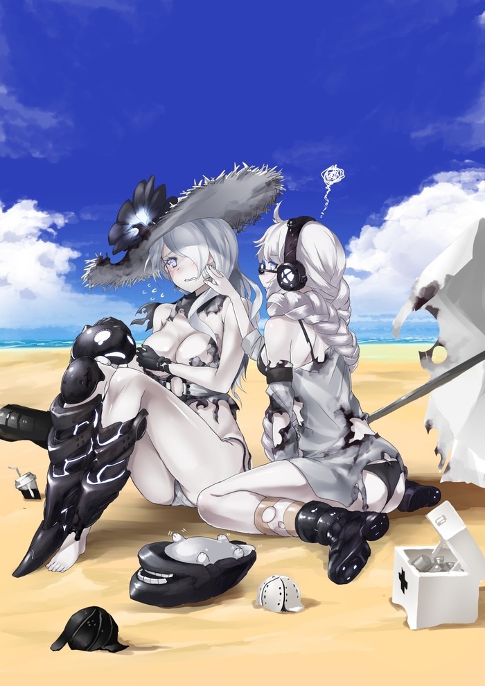 Seaport summer hime & Supply depot hime - NSFW, Kantai Collection, Supply depot hime, Seaport summer hime, Abyssal, Summertime, Anime Art, Аниме, Лето