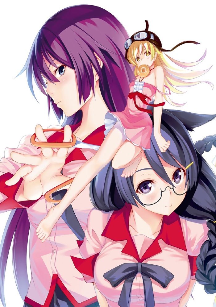 Vampire, Crab and Cat - Anime, Anime art, Monogatari series, Shinobu oshino, Hitagi senjougahara, Hanekawa tsubasa