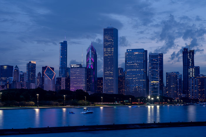 Evening Chicago - My, Chicago, USA, Long exposure, Evening, Панорама