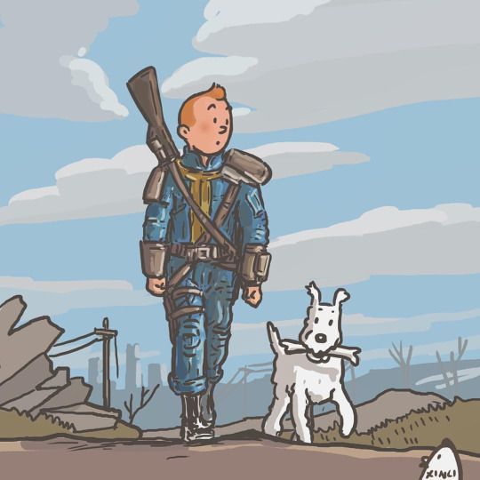The Adventures of Tintin in the Wasteland. - Fallout, Crossover, Art, The Adventures of Tintin