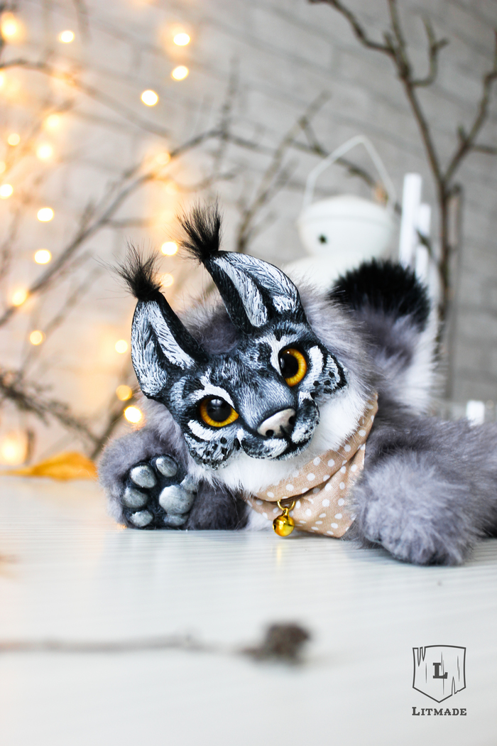 Steel Lynx kitten ^.^ - My, Lynx, Doll, Handmade, Polymer clay, Litmade, Longpost