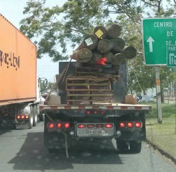 Well, you get the idea.. - Truck, Fastening, Timber, And so it will do, Destination, Timber carrier