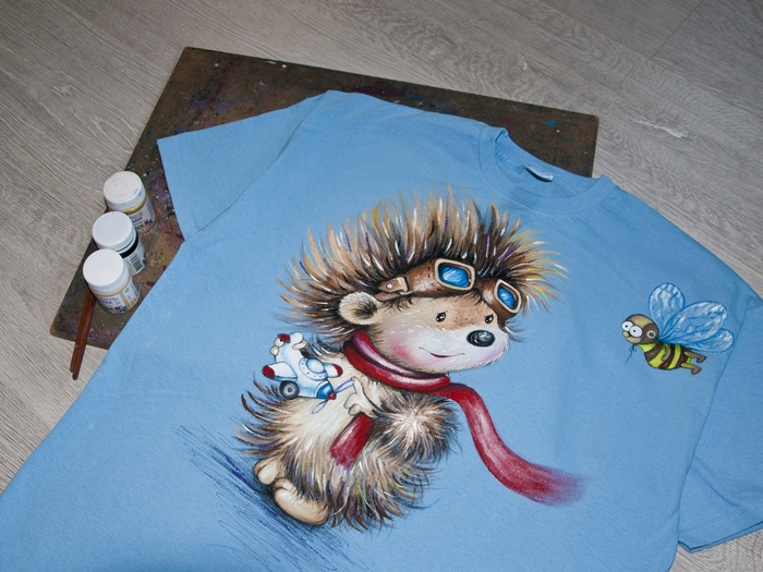 Hedgehog number 3. For a real man - My, Hedgehog, Hedgehog in the fog, T-shirt, , Painting on fabric, Cloth, Fashion, Longpost