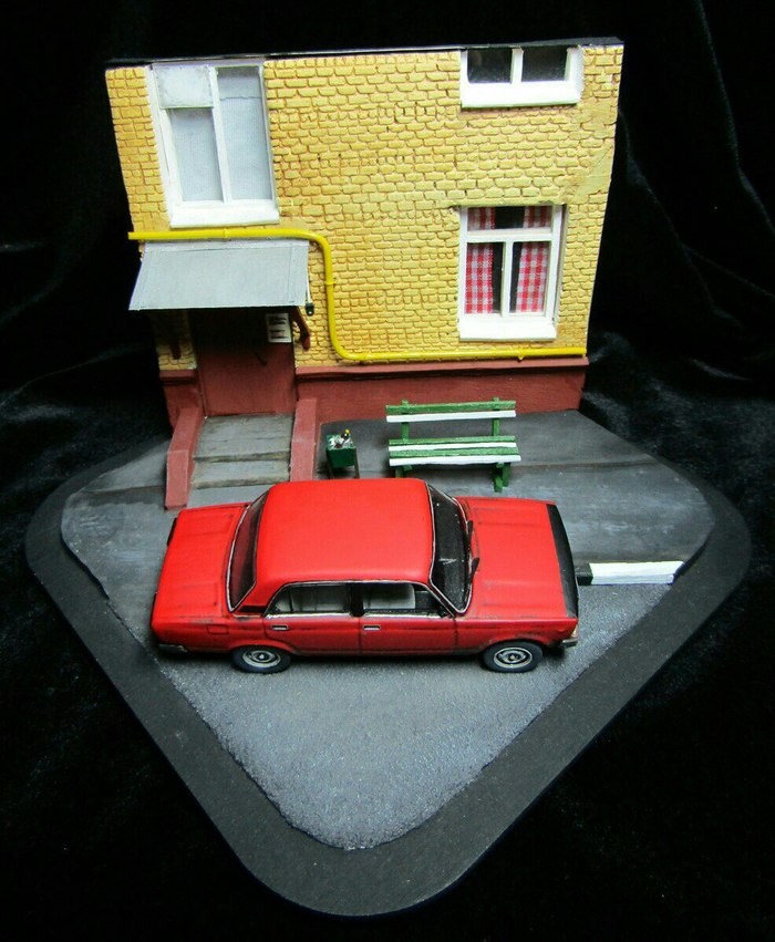 Ordinary Moscow courtyard. 1:43 scale miniature - Modeling, Car modeling, Miniature, Courtyard, Moscow, Zhiguli, Longpost