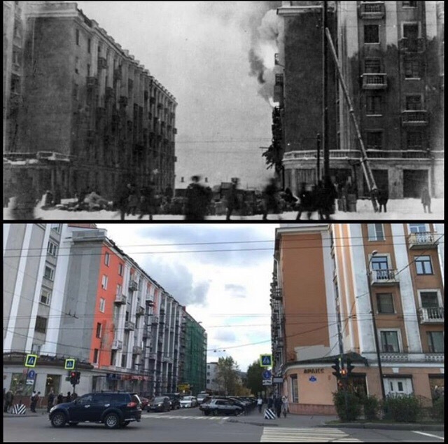 Мурманск. Тогда и сегодня. - Великая Отечественная война, Мурманск, Фотография, Улица