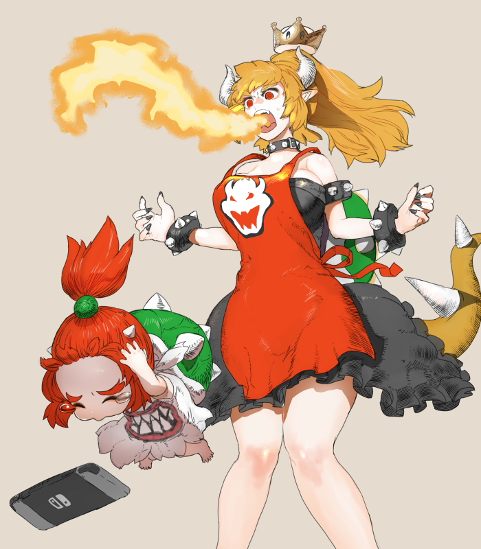 Bowsette and Bowsette Jr - Bowsette, Bowsette Jr, Boosette, Anime art, Super crown, Longpost, Nintendo, Super mario, Rule 63