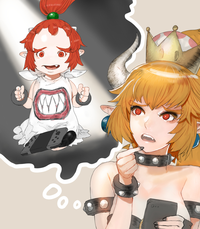 Bowsette and Bowsette Jr - Bowsette, Bowsette Jr, Boosette, Anime art, Super crown, Longpost, Nintendo, Super mario, Rule 63