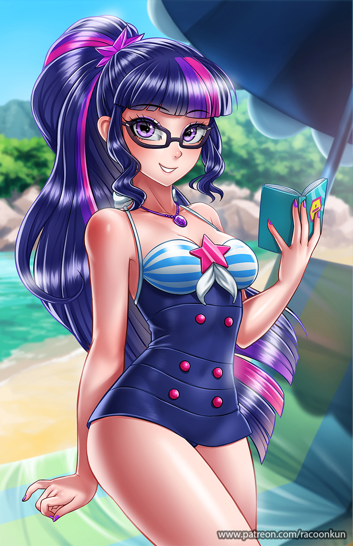 Твайлайт на пляже - My Little Pony, Хуманизация, Equestria Girls, Twilight sparkle, Racoonkun