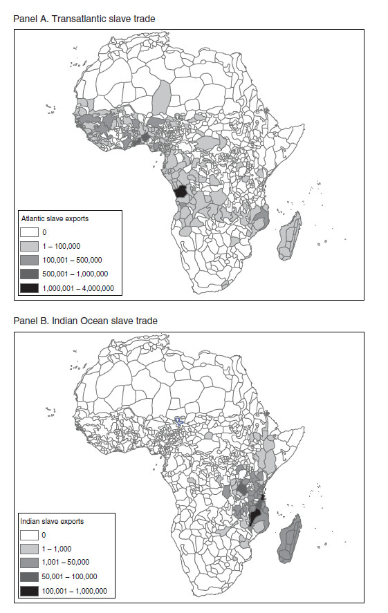 Карта Африки с областями, подверженными работорговле