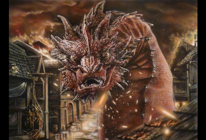 The Lord of the Rings. Drawing. - My, Drawing, Airbrushing, Lord of the Rings, The Dragon, The hobbit, Smaug, Painting, Video, Longpost