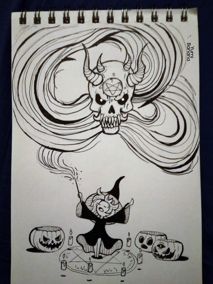 Spell - My, Art, Drawing, Traditional art, Demon, Witches, Inktober, Inktober2018, 