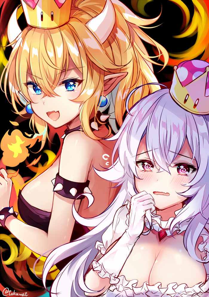 Bowsette and Princess King Boo - Super Mario Bros, Boosette, Bowsette, Супер корона, Арт, Игры, Anime Art