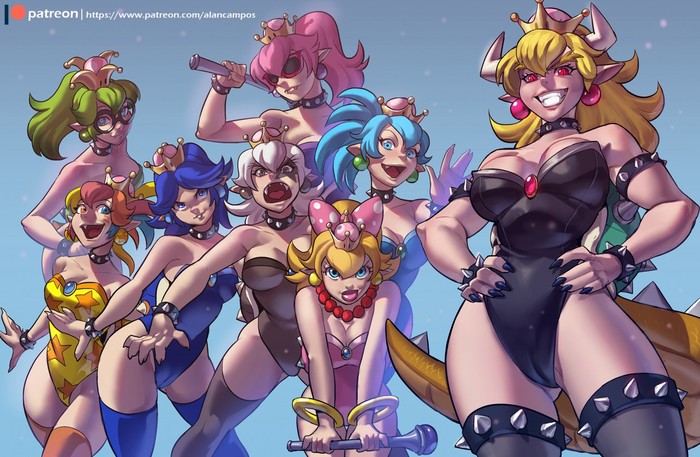 Bowsette and Koopalings - NSFW, Bowsette, Super Crown, Koopalings, Super Mario, Alanscampos, Арт, Супер корона