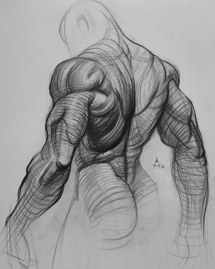 Pencil, A2. 2018 - My, Andrey Samarin, Drawing, Pencil drawing, Art, Creation, Anatomy, Muscle, Figure