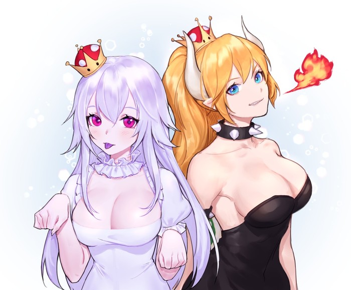 Bowsette and Princess King Boo - Игры, Anime Art, Super Mario Bros, Princess Peach, Bowsette, Супер корона