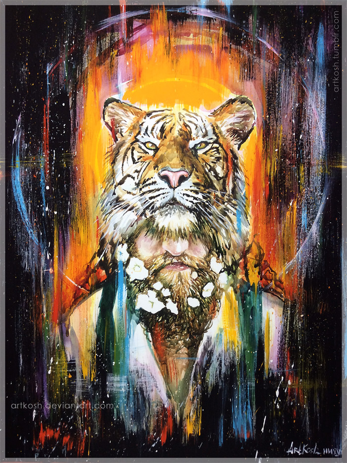 Tigromania - My, Artkosh, Watercolor, Acrylic, Drawing, Painting, Art, Portrait, Tiger