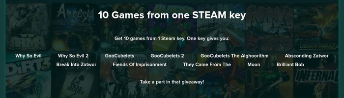 10 games on one Steam key. - Steam freebie, Games